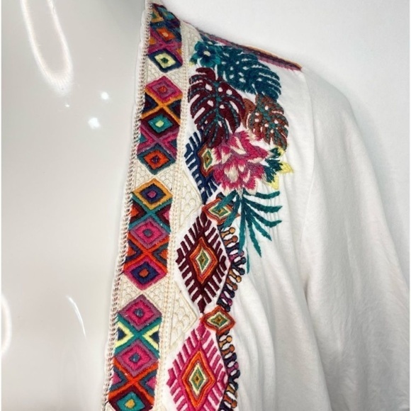 Johnny Was Quinn Embroidered White Cotton Draped Kimono Cardigan Women’s XS - Picture 4 of 12
